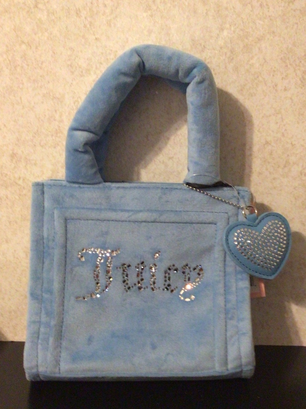 Juicy Couture Light Blue Velvet Mini Tote with Heart Charm
